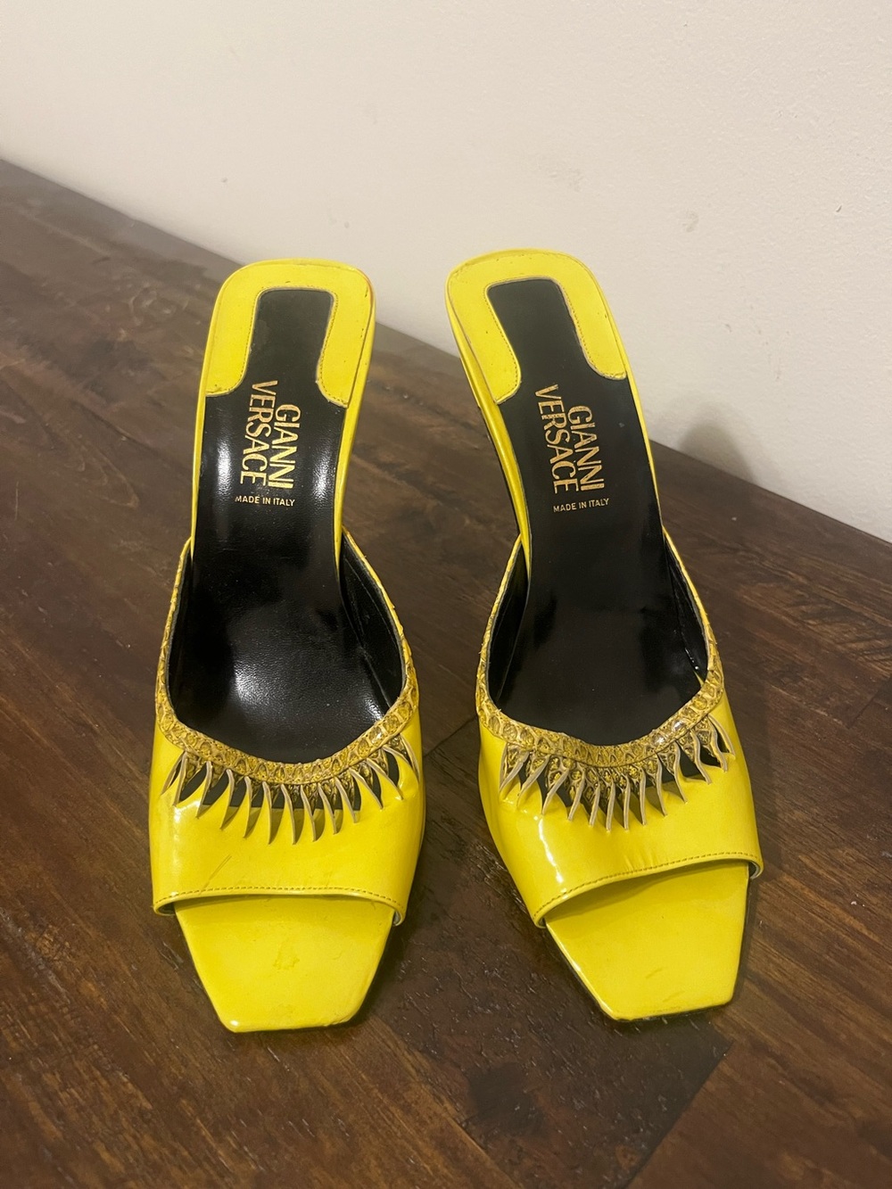 Versace Yellow Patent Leather Slide Heels NWOT